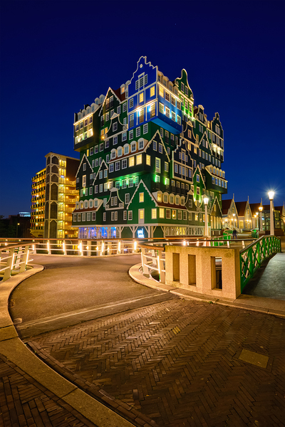 Inntel Hotel in Zaandam illuminated at night Netherlands by Dmitry Rukhlenko