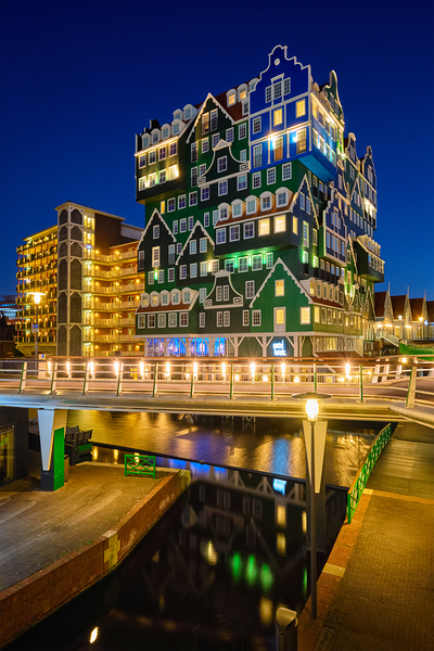 Inntel Hotel in Zaandam illuminated at night Netherlands by Dmitry Rukhlenko