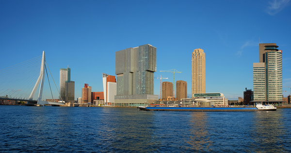 Rotterdam skyscrapers skyline and Erasmusbrug bridge over of Nieuwe Maas river. Rotterdam by Dmitry Rukhlenko