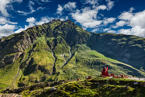 Small Hindu shrine in Himalayas India by Dmitry Rukhlenko
