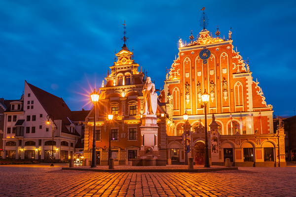 Riga Town Hall Square House of the Blackheads and St. Roland St by Dmitry Rukhlenko