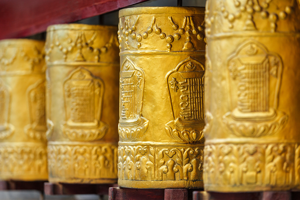 Prayer wheels in Tabo Monastery by Dmitry Rukhlenko