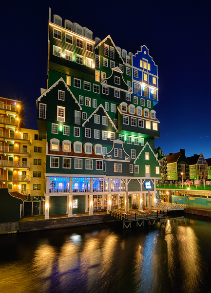Inntel Hotel in Zaandam illuminated at night Netherlands by Dmitry Rukhlenko
