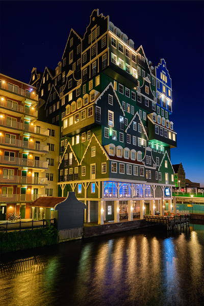 Inntel Hotel in Zaandam illuminated at night Netherlands by Dmitry Rukhlenko