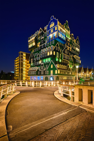 Inntel Hotel in Zaandam illuminated at night Netherlands by Dmitry Rukhlenko