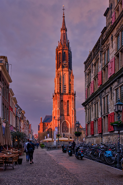 Nieuwe Kerk New Church protestant church on Delft Market Square Markt with people by Dmitry Rukhlenko