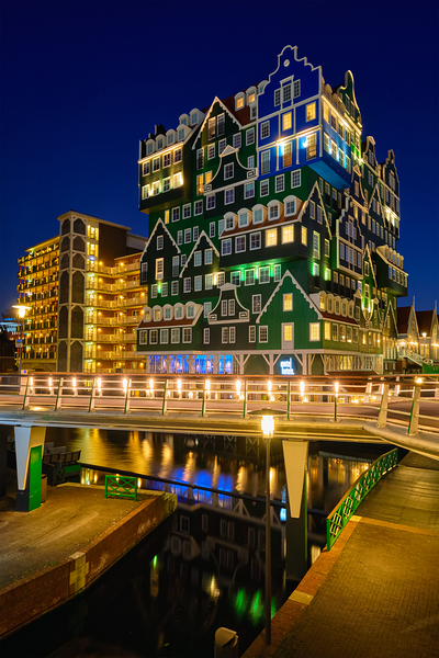Inntel Hotel in Zaandam illuminated at night Netherlands by Dmitry Rukhlenko