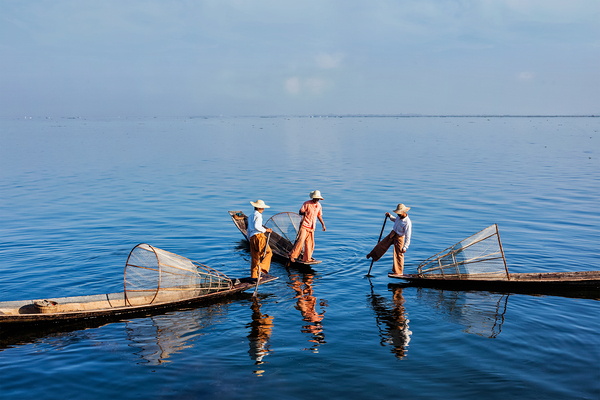 Traditional Burmese fisherman at Inle lake Myanmar by Dmitry Rukhlenko
