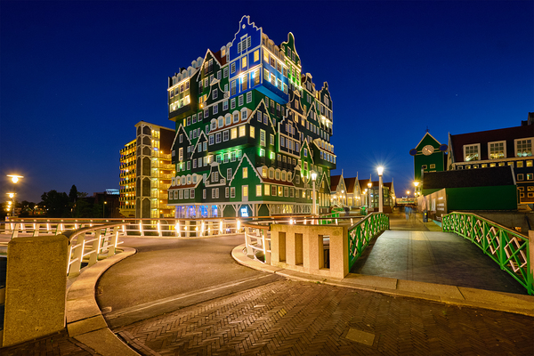 Inntel Hotel in Zaandam illuminated at night Netherlands by Dmitry Rukhlenko