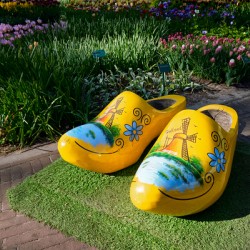 Wooden clogs klompen in Keukenhof flower garden Netherlands