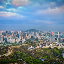 Seoul skyline on sunset South Korea.