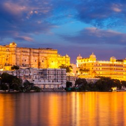 Udaipur City Palace in the evening view. Udaipur India