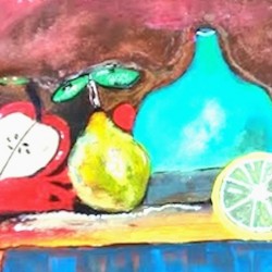 Blue Vase and Fruit