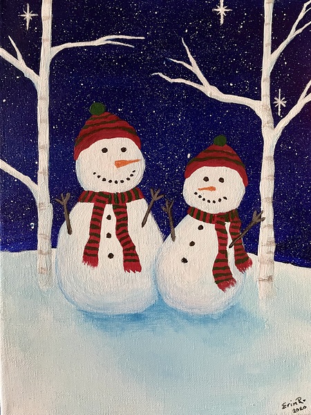 Snowmen in the woods by Erin Randall
