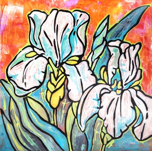 original illustration of flowers in mixed media style and paper texture