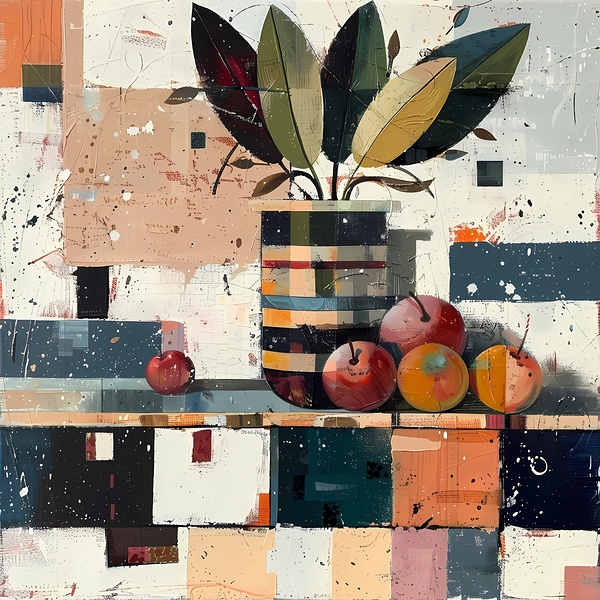 Still life and kitchen objects. Imitation of acrylic painting by Ariadna-de-Raadt