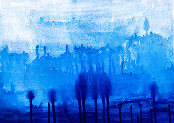 Abstract blue watercolor painting by TAHDAINI
