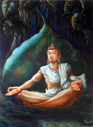 BUDDHA MEDITATING ON A LEAF Print