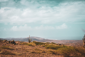 Beautiful Desert View with a clear foreground and soft hazy cloud background