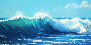 Color Ocean Waves. Hand Painted on Canvas.  Ocean Water.  Turquoise Art Background. Trendy Watercolor Marble Pattern. 