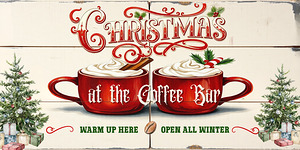 Christmas at the Coffee Bar Wall Art – Rustic Farmhouse Holiday Kitchen Decor | Festive Winter Coffee Sign