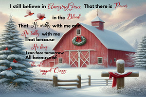 Rustic Winter Barn Wall Art - Red Farmhouse Decor with Cardinals & Cross