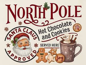 North Pole Christmas Decoration – Festive Holiday Wall Art | Rustic Farmhouse Winter Sign | Santa’s Workshop Seasonal Canvas Print