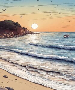 Palm Trees & Ocean Waves | Tropical Beach Drawing