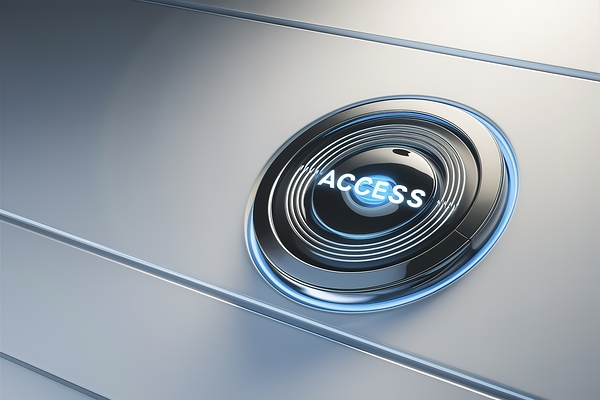 futuristic D rendering of a button labeled Access by Raluca Ciobanu