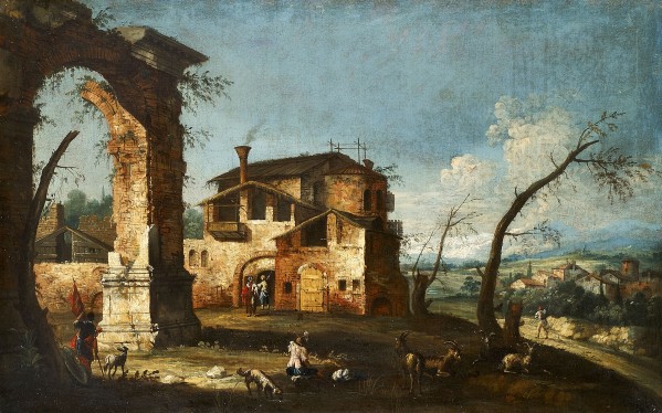 Capriccio View with Ruins of an Arch and Farmhouses Print