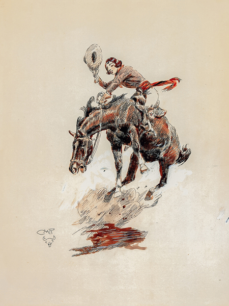 Charles Russell - Bucking Horse And Cowgirl Print