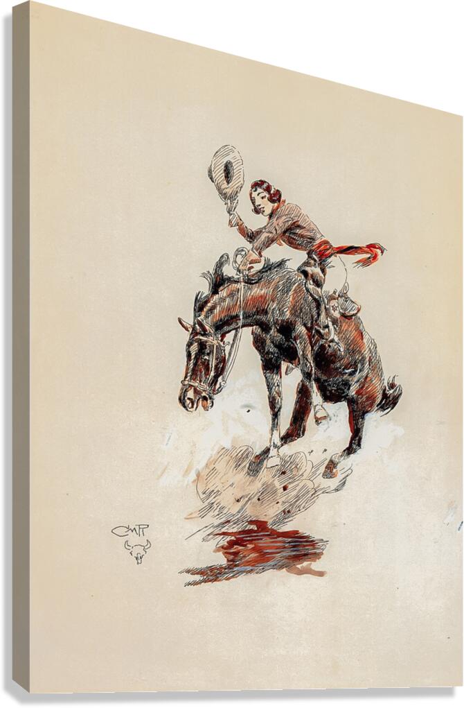 Charles Russell - Bucking Horse And Cowgirl Canvas Print