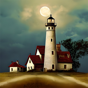 Ghosts lighthouse with night clouds on moon light 3
