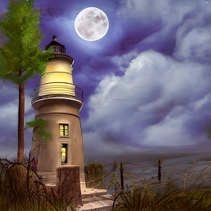 Ghosts lighthouse with night clouds on moon light 0