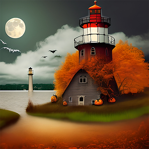 Ghosts lighthouse with night clouds on moon light 4