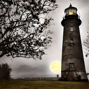 Ghosts lighthouse with night clouds on moon light 2
