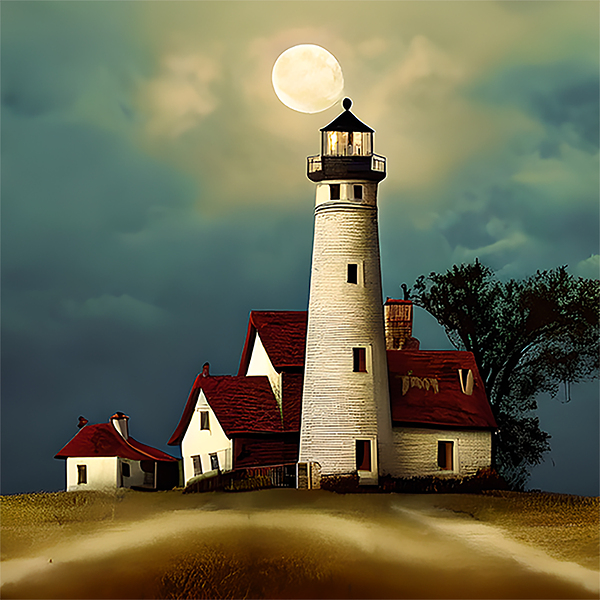 Ghosts lighthouse with night clouds on moon light 3 Print