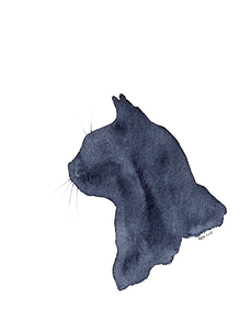 Black cat silhouette watercolor painting