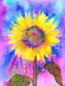 Rainbow sunflower watercolor painting
