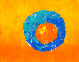 Orange in a blue bowl collage