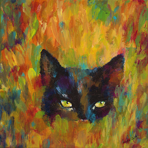 Black cat acrylic painting