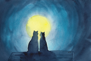 Two cats and a full moon