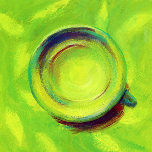 A cup of green tea acrylic painting