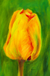 Yellow tulip triptych right acrylic painting  by Karen Kaspar