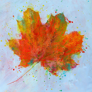 Single maple leaf in fall acrylic painting