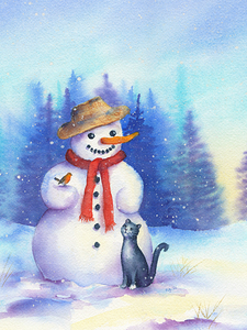 Snowman with cat