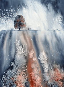 November walk watercolor painting 