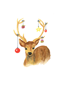 Christmas deer watercolor painting