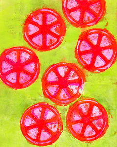 pink grapefruit twist abstract acrylic painting