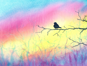 Early morning bird watercolor painting